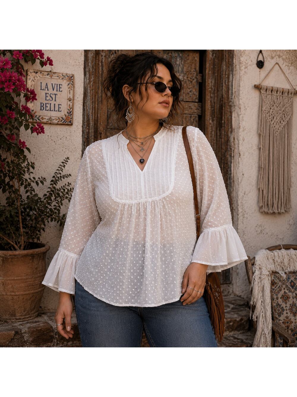 Krazy Kat Swiss Dot Pintuck Womens Blouse 2XL Boho CottageCore Romantic Peasant